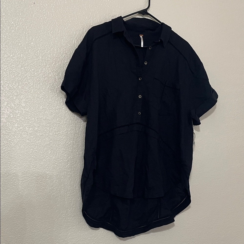 Free People Black Casual Button Down Shirt